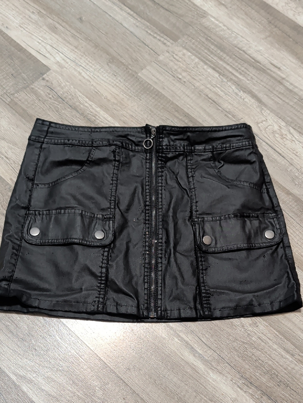 No Boundaries Black Front-Zip Utility Mini Skirt